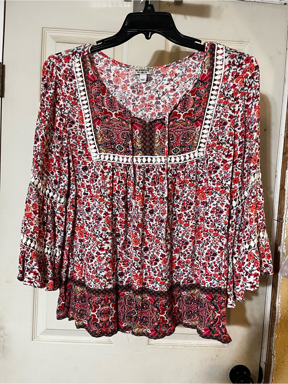 Boho Floral Peasant Top - Red